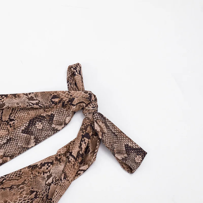 Sexy Halter Backless Patchwork Python Print Bodycon Jumpsuit for Women
