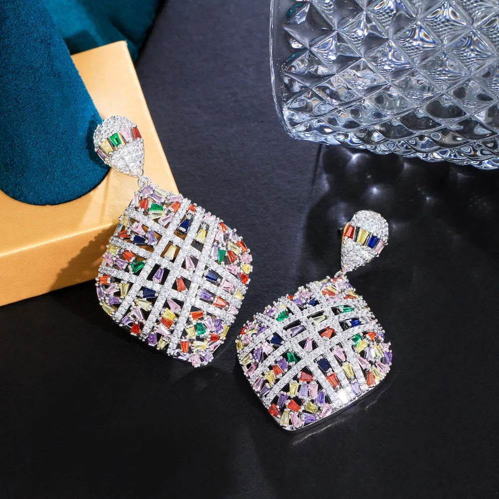 Colorful Cubic Zirconia Cross Earrings