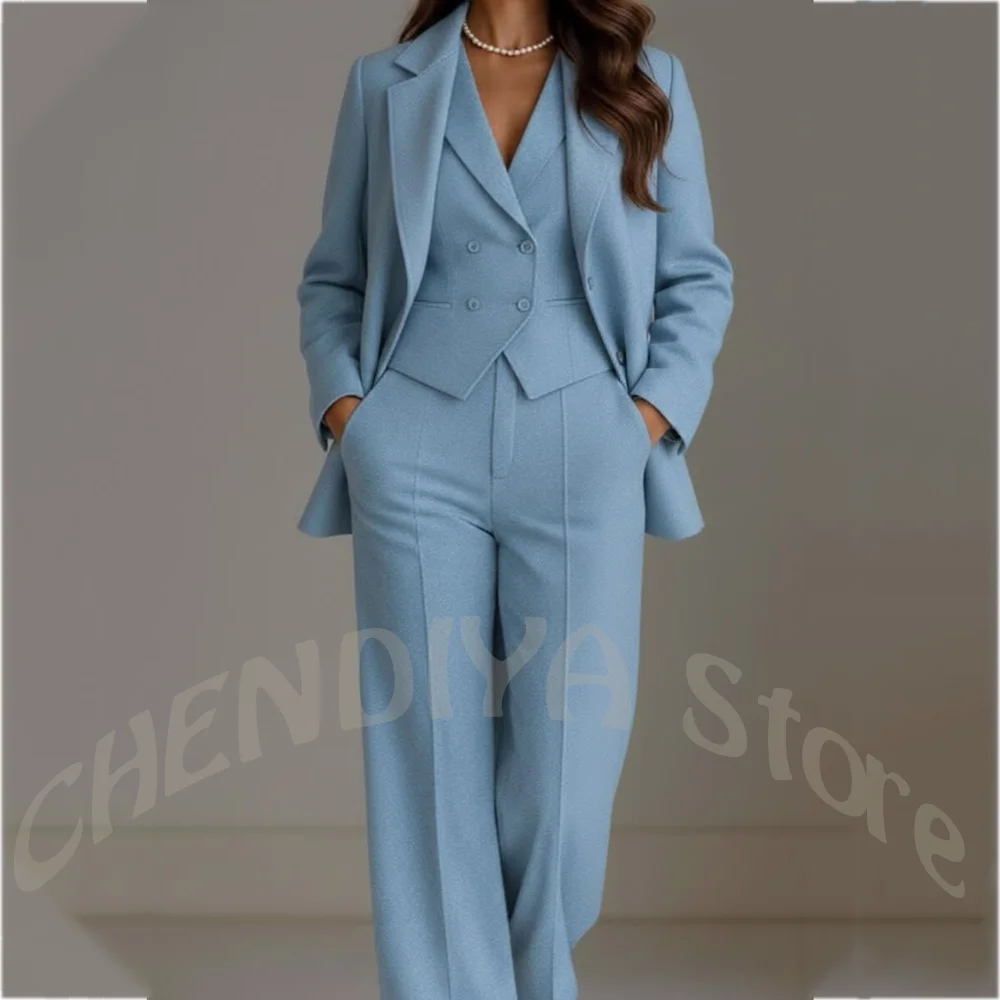 Elegant Solid White Women Suit Slim Fit Long Sleeve Notched Lapel Casual Business Wear Professional Female Work Outfit 3 Pieces