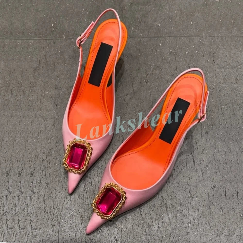 Crystal Embellished Pointed Toe Satin Sandals for Women