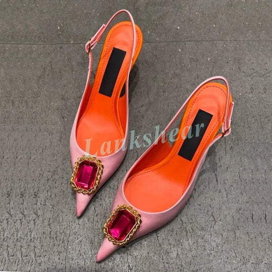 Crystal Satin Pointed Toe Sandals