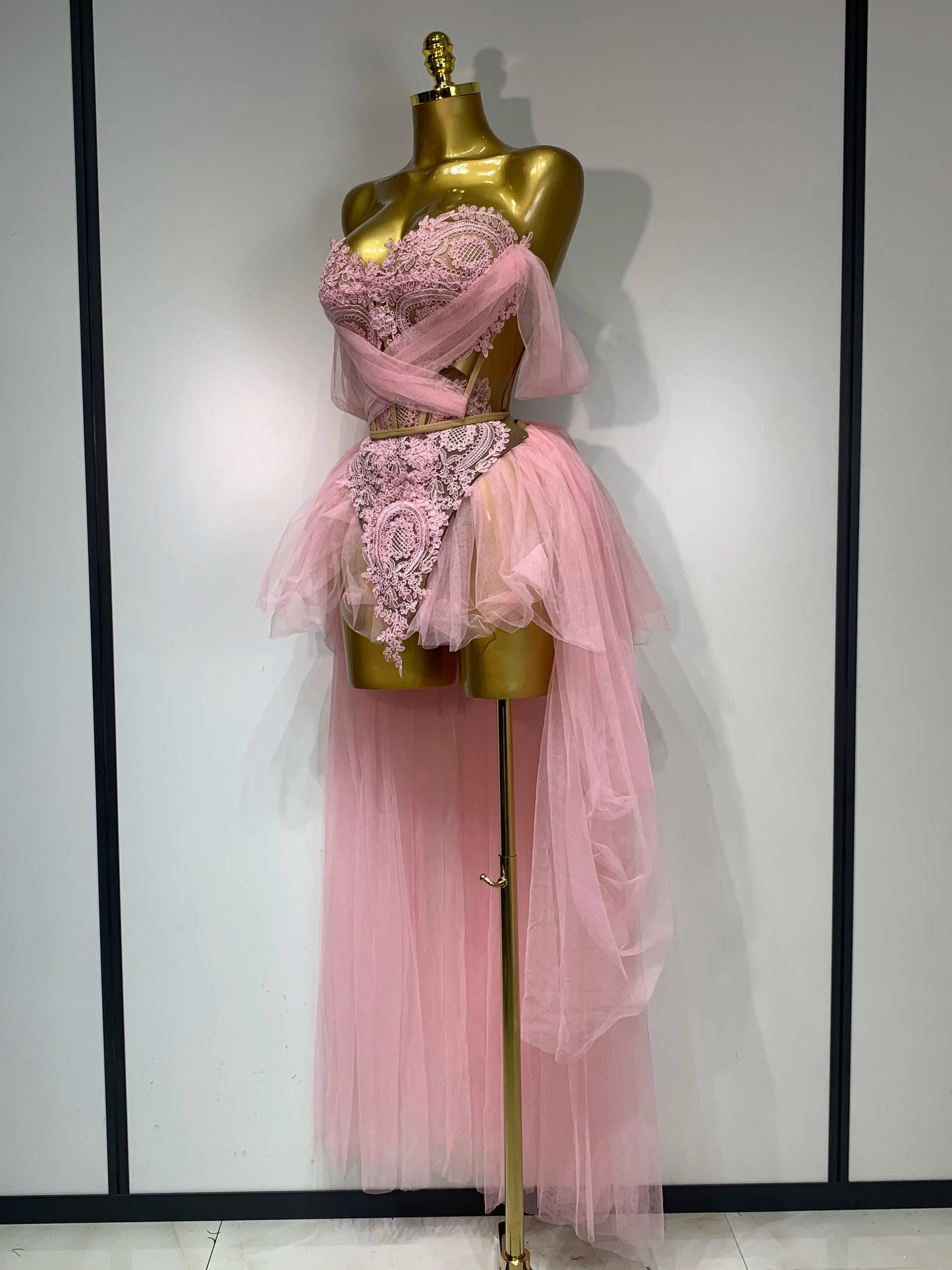 2025 New Arrived Sexy Cute Mesh Tops Skirt 2 PCS Set Women Celebrate Party Birthday Nightclub Performance Stage Show Outfit