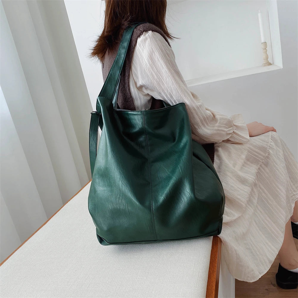 Oversized Leather Tote Bag With Dual Straps for Women