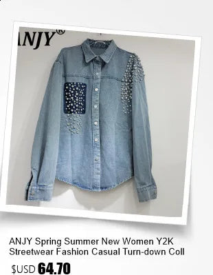 ANJY Autumn Winter New Women Fashion Elegant Denim Trench Coat Ins Streetwear Turn-Down Collar Lace-Up Button Long Jacket A13025