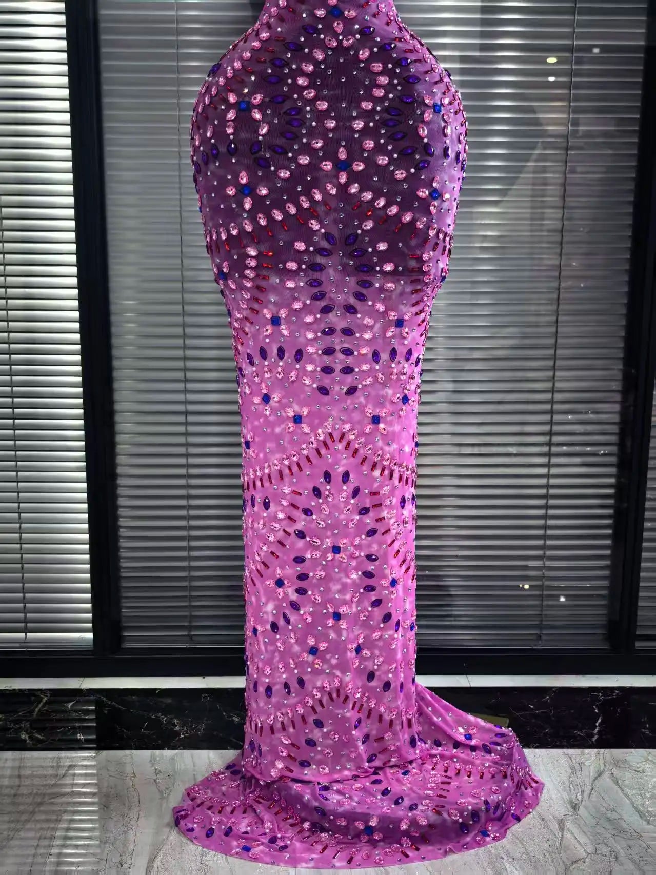 Pink Color Women Sexy Halter Backless Mesh See Through Bodycon Floor-length Mermaid Dress Birthday Party Cocktail Outfit