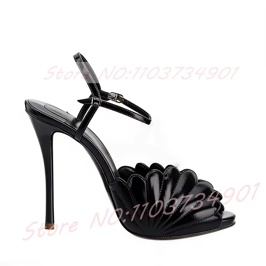 Metallic Scalloped Platform Sandals With Thin Heel For Women