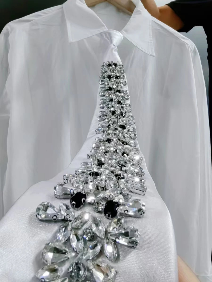 Relaxed Fit Diamond Embellished Long Sleeve Cotton Shirt for Women