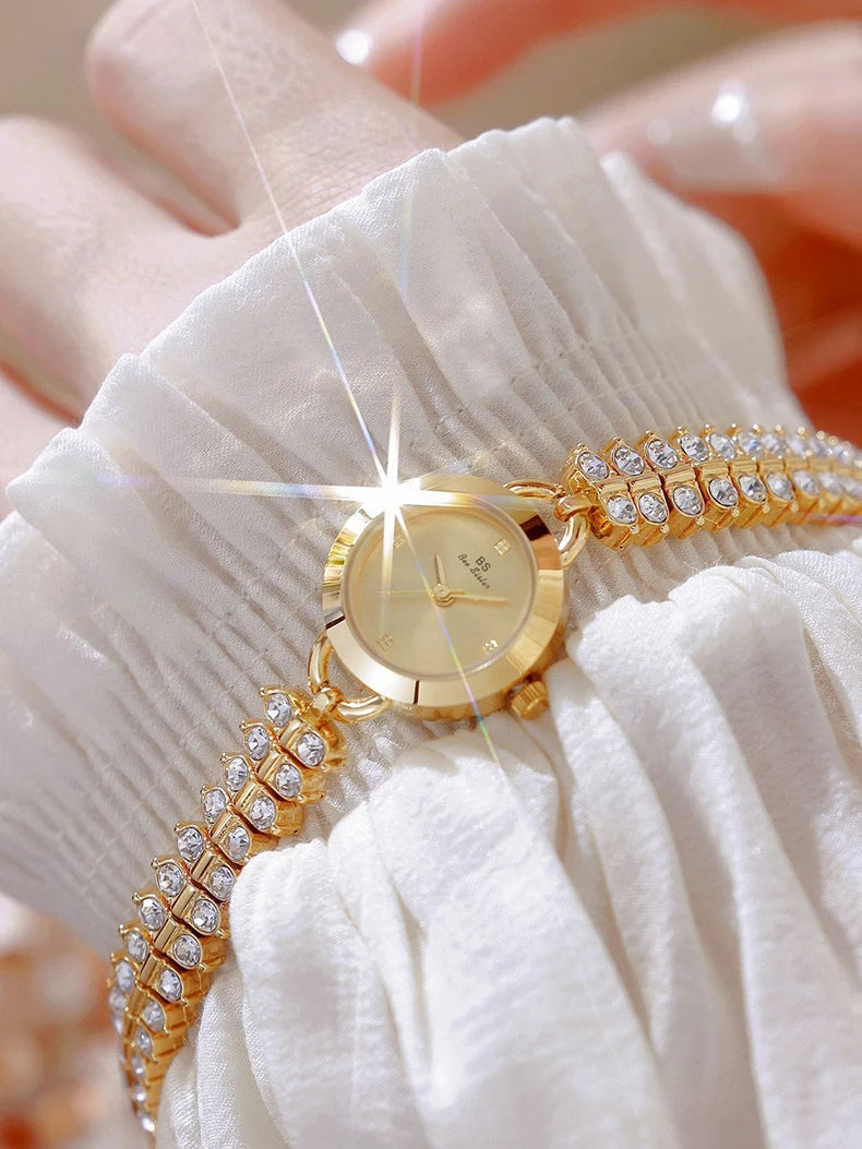 Small Diamond Accent Gold Chain Quartz Watch for Women