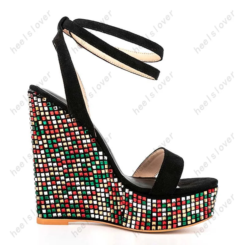 Rhinestone Platform Wedge Sandals