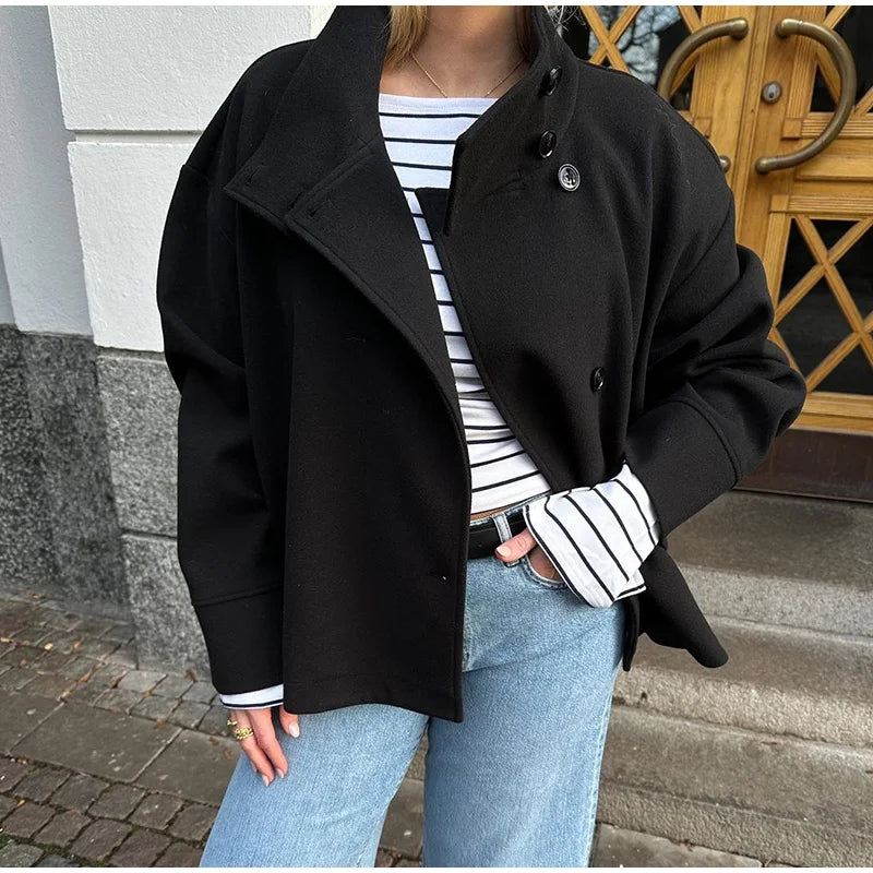Casual Woolen Stand Collar Autumn Winter Coat for Women