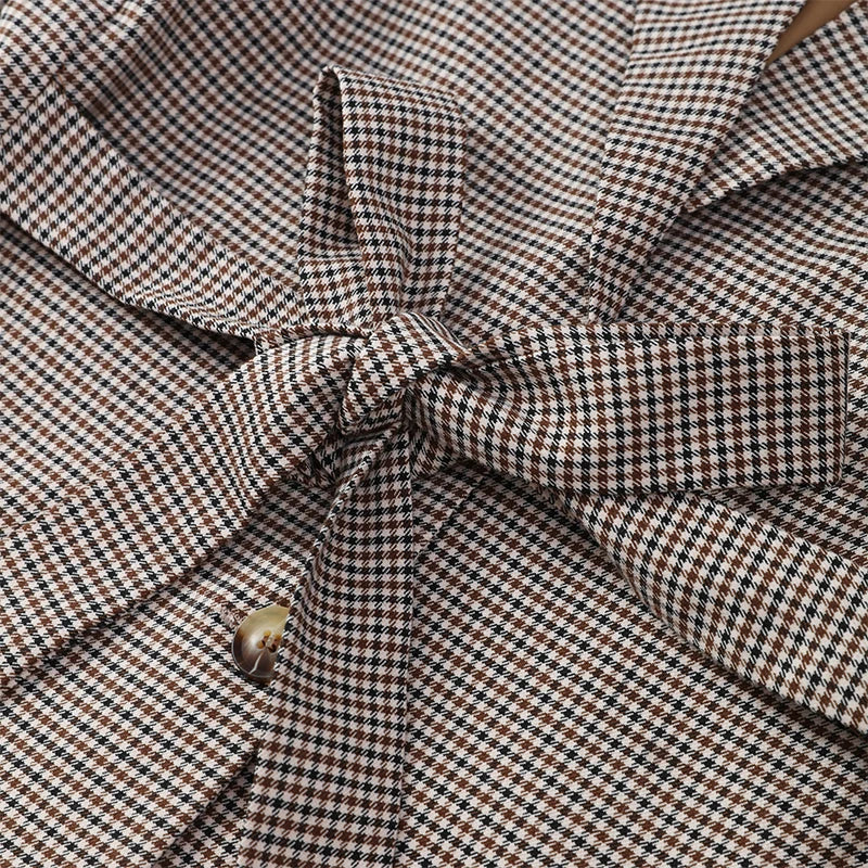 Vintage Plaid Lapel Blazer and Shorts Set for Women