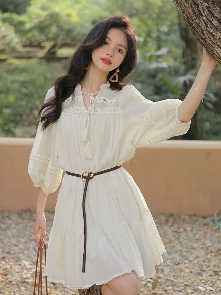 Vacation Style Boho Chic Lace Up Midi Dress for Women