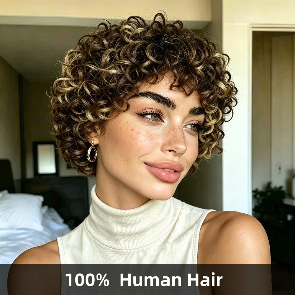 Soft Natural Curly Pixie Cut Human Hair Wig for Women