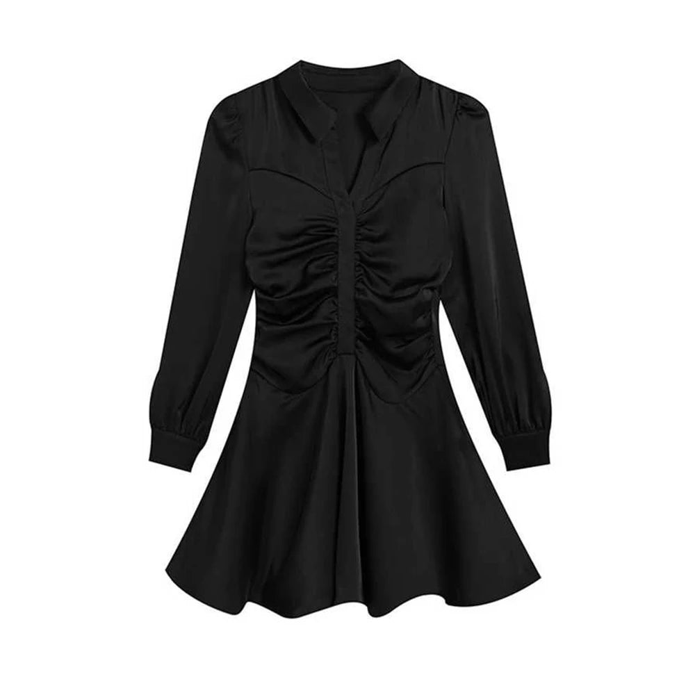 Vintage Pleated Long Sleeve Maxi Dress