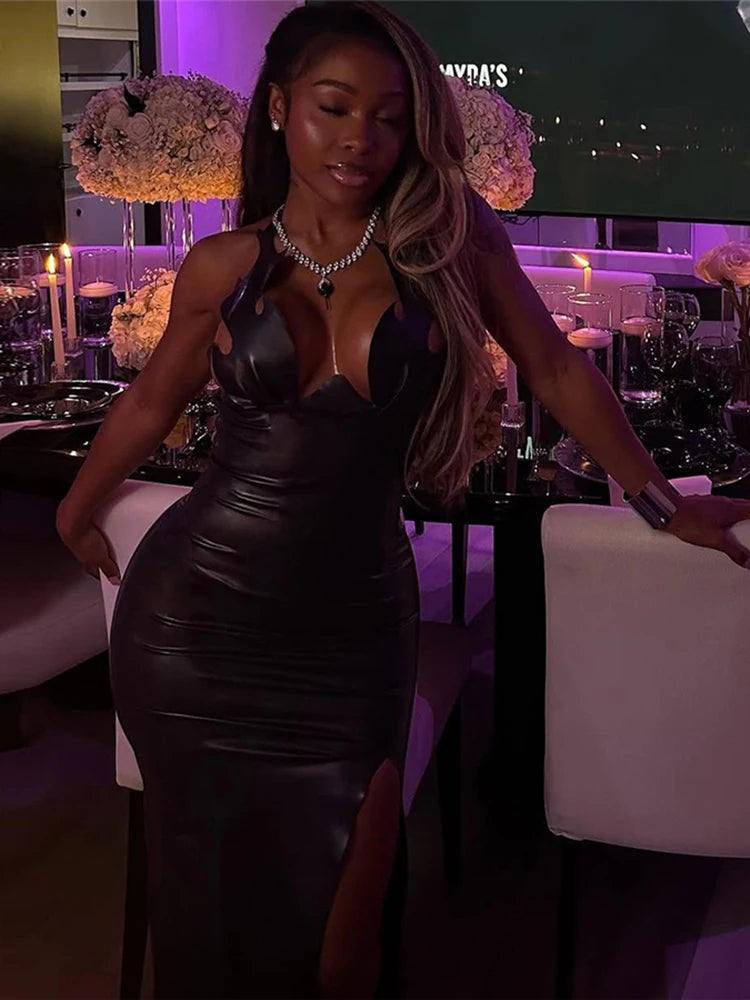 Backless PU Strap Dress