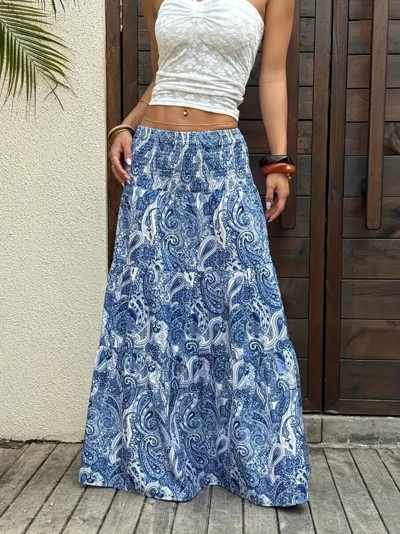 Boho Holiday Print Casual Ankle Length Maxi Skirt for Women