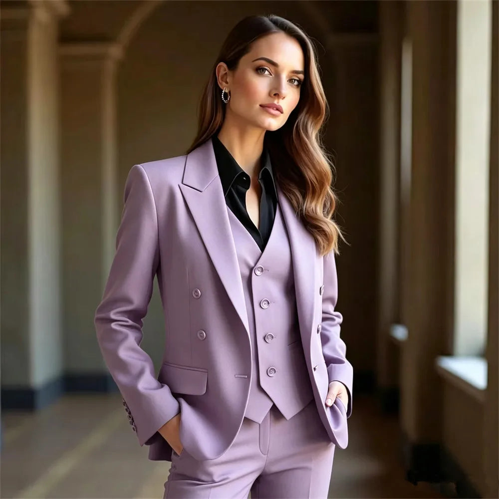 Black 3-Piece Women's Suit Women Tuxedo Suit Blazer Dress Prom Slim Fit Formal Office Lady Blazer Set (Jacket+Vest+Pants)