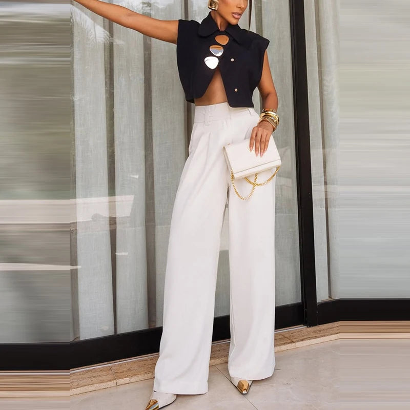 Chic Sleeveless Cropped Button Blouse Top for Women