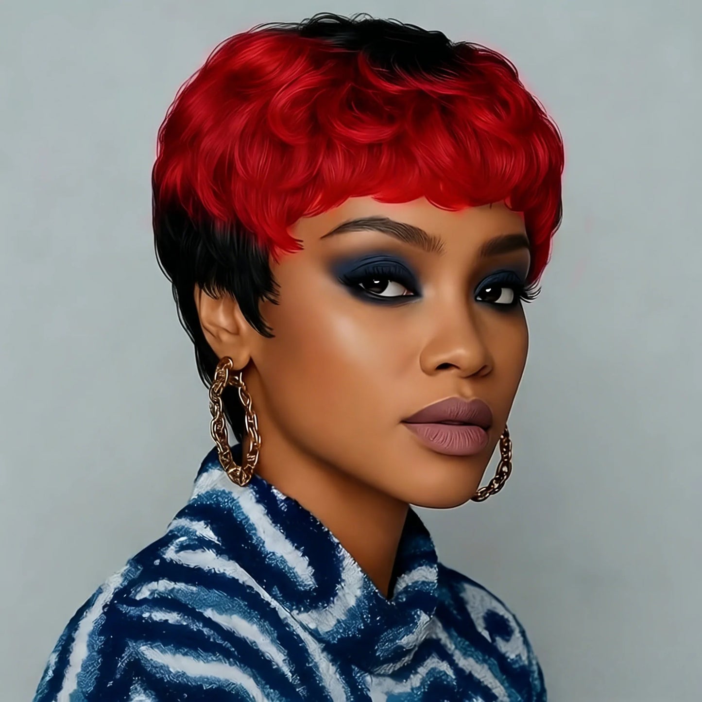 Pixie Cut Wig Curly Wave Human Hair Wigs with Bangs Full Machine Made Wig For Women