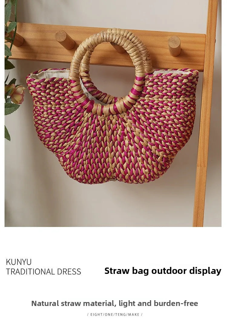 New Straw Woven Women's Bag Hand-woven Straw Women's Handbag Luxury Brand Personalized Fashionable Straw Beach Bag High Quality