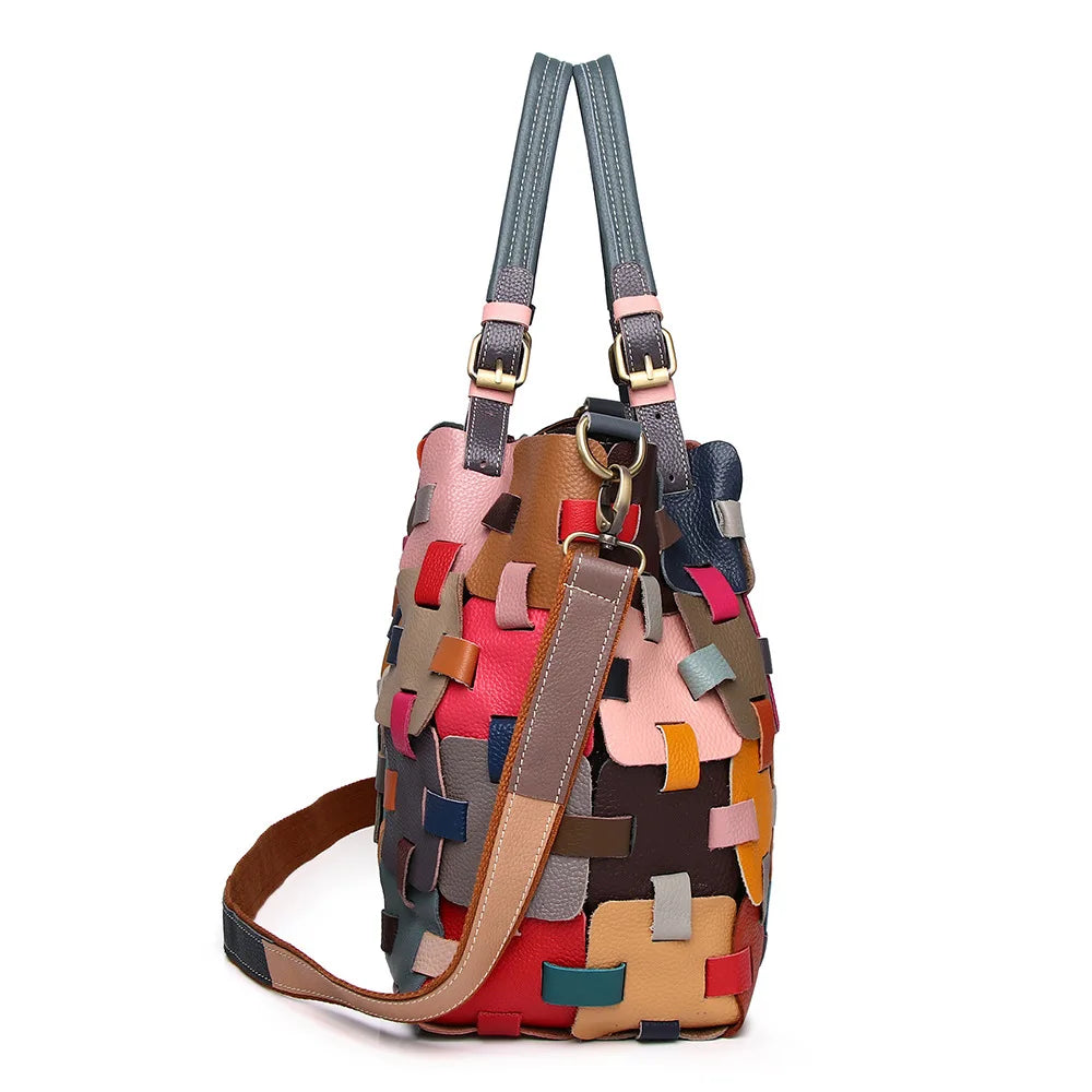 Ladies' bag, ethnic style, colorful European and American woven handbag, one shoulder crossbody beach bag, vegetable basket bag