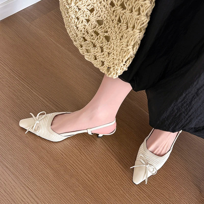 Elegant Bowtie Weave Sandals With Buckle for Women