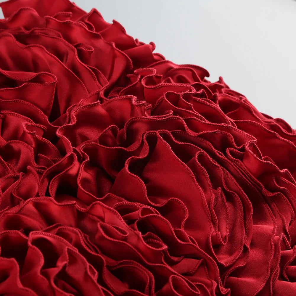 Women's Sexy Strapless Red Mini Skirt and Off-Shoulder Corset Top Two-Piece Set Lace Up Elegant Quality Luxury Party Dress