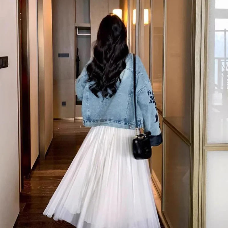 Plus Size Embroidered Denim Jacket