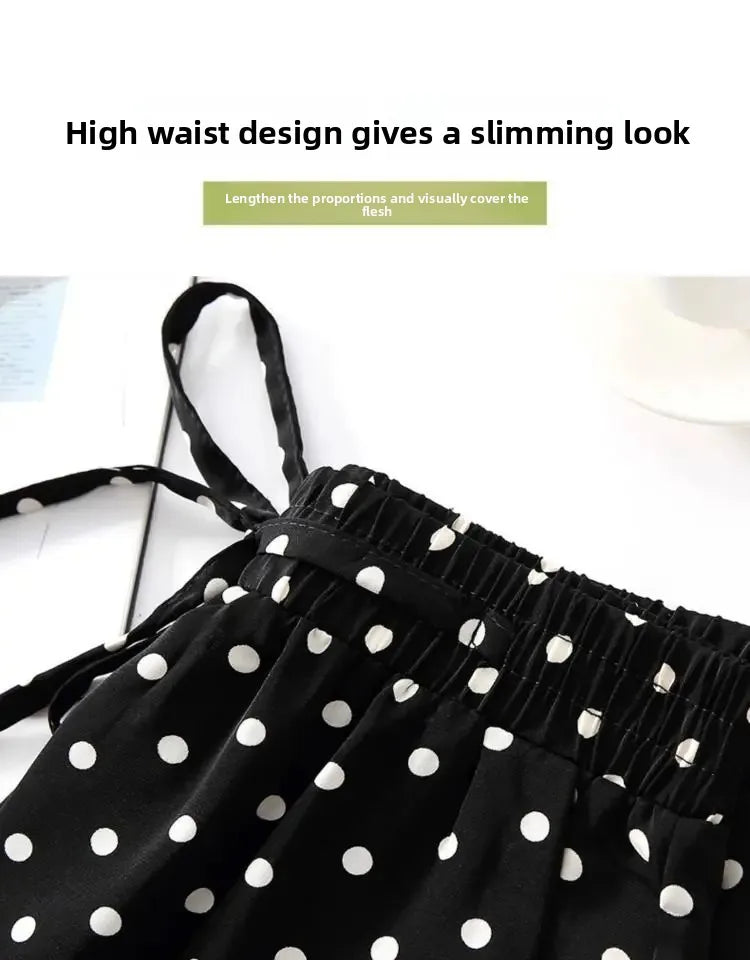 Casual Polka Dot High Waist Wide Leg Pants for Women