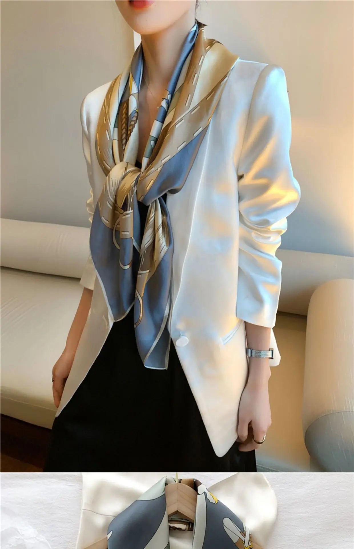 Elegant Art Gallery Style 100% Pure Silk Scarves For Women Soft Thin Striped Mulberry Silk Square Scarf Versatile For Spring Sum