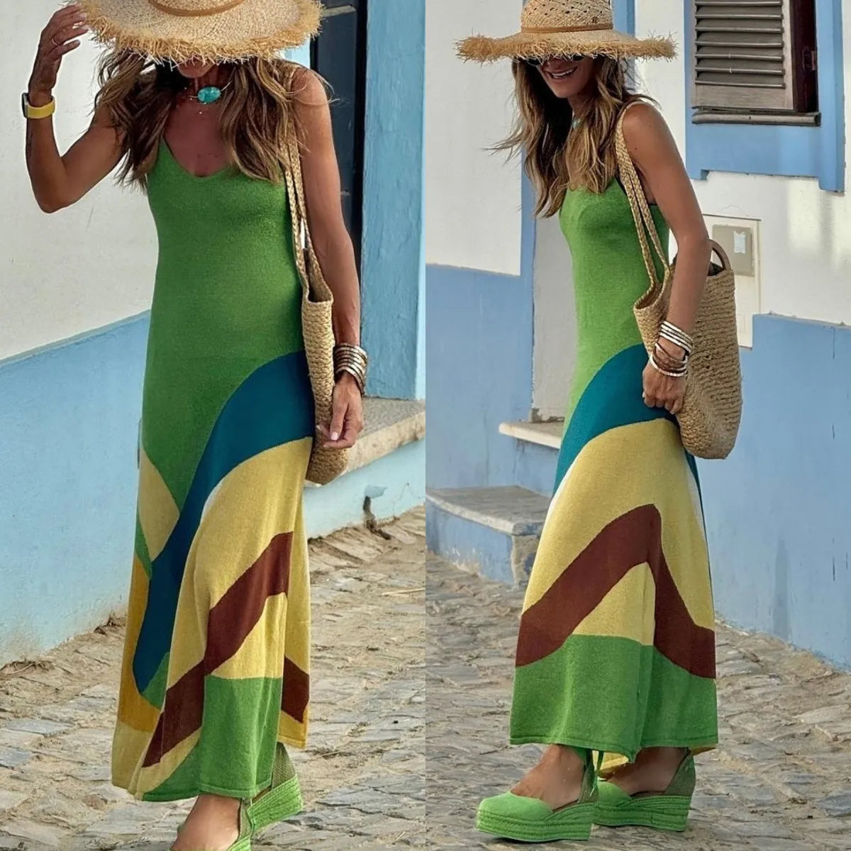 Backless V-Neck Spaghetti Strap A-Line Dress for Women
