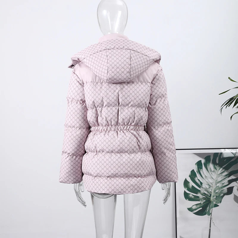 Casual Printed Hooded Cotton Coat With Zipper For Women