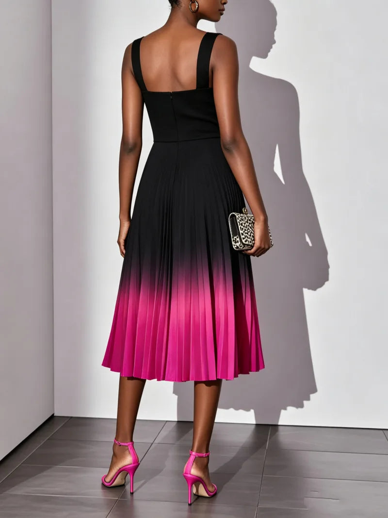 Sleeveless Gradient Print A Line Pleated Midi Dress for Women