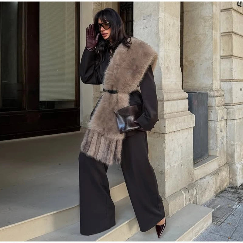Long Thick Plush Faux Fur Scarf With Fringe for Women