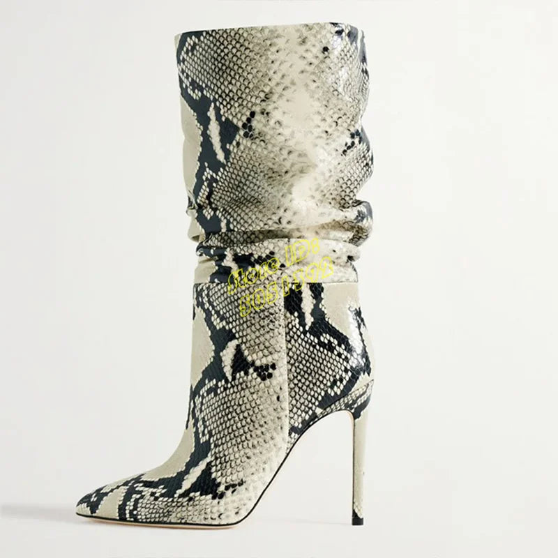 Pointed Toe Slouchy Stiletto Mid Calf Boots for Women