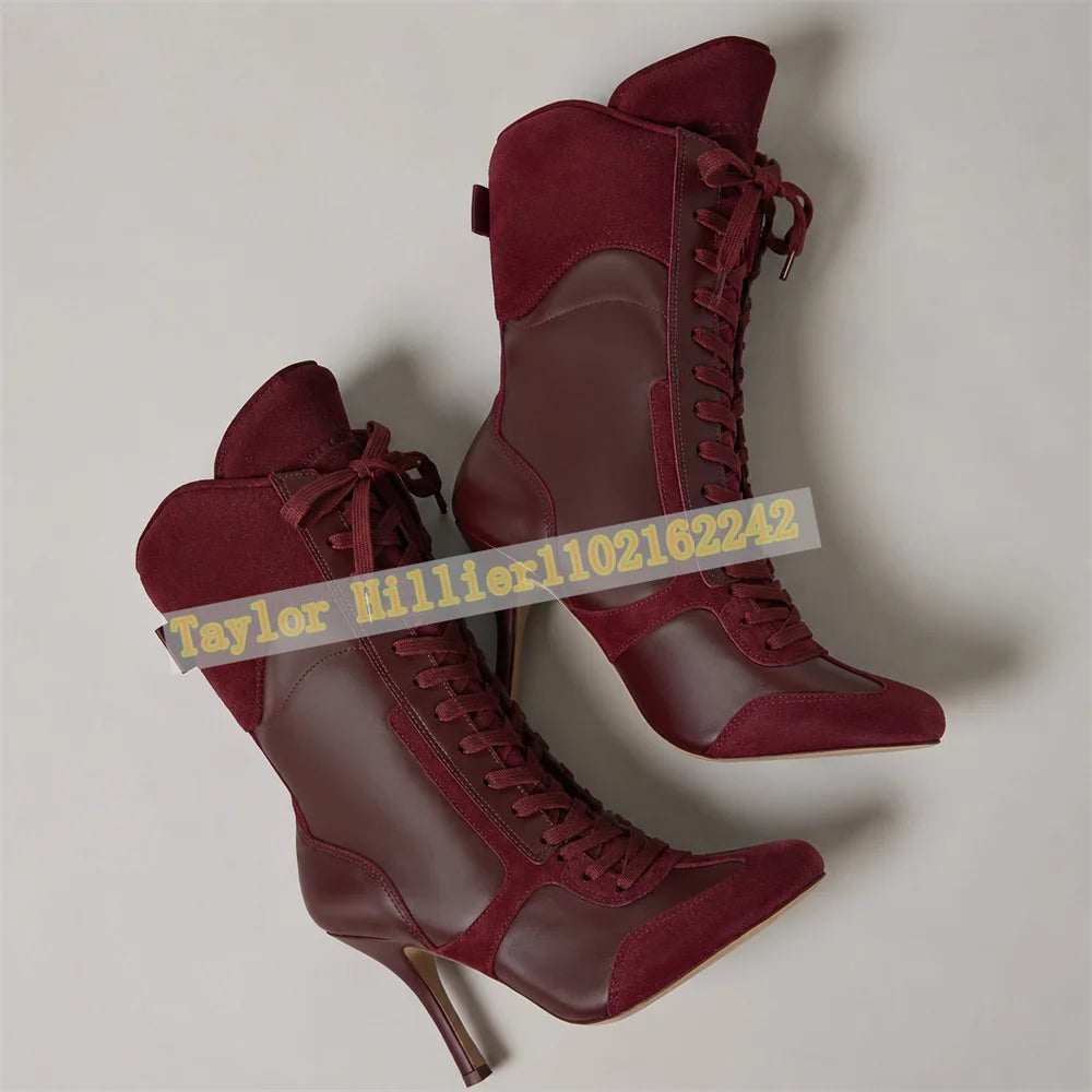 White Lace Up Pointed Toe Stiletto Ankle Boots for Women