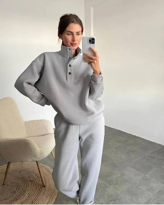 Oversized Warm Casual Hoodie and Long Pants Set for Women