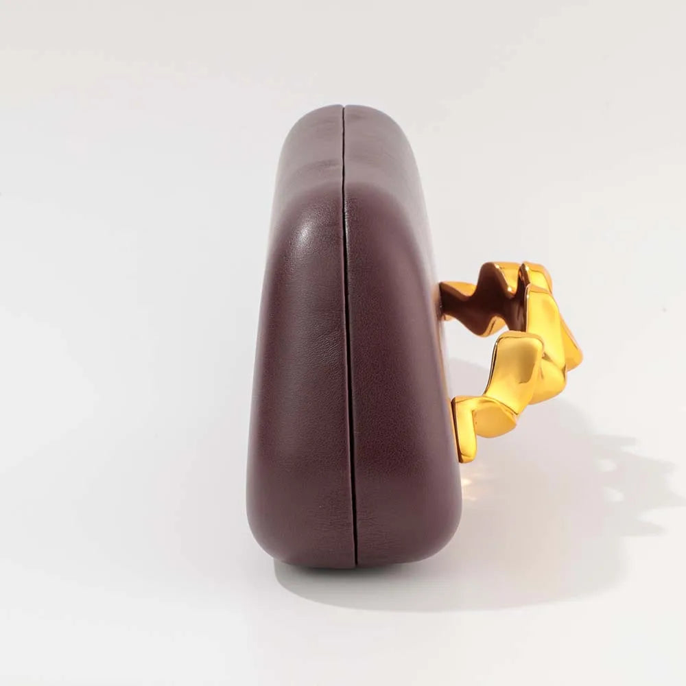 2025 Gold Metal Closure Box Clutch Bag for Women Vintage PU Leather Evening Bags Party Wedding Purse Clutch Elegant Prom Handbag