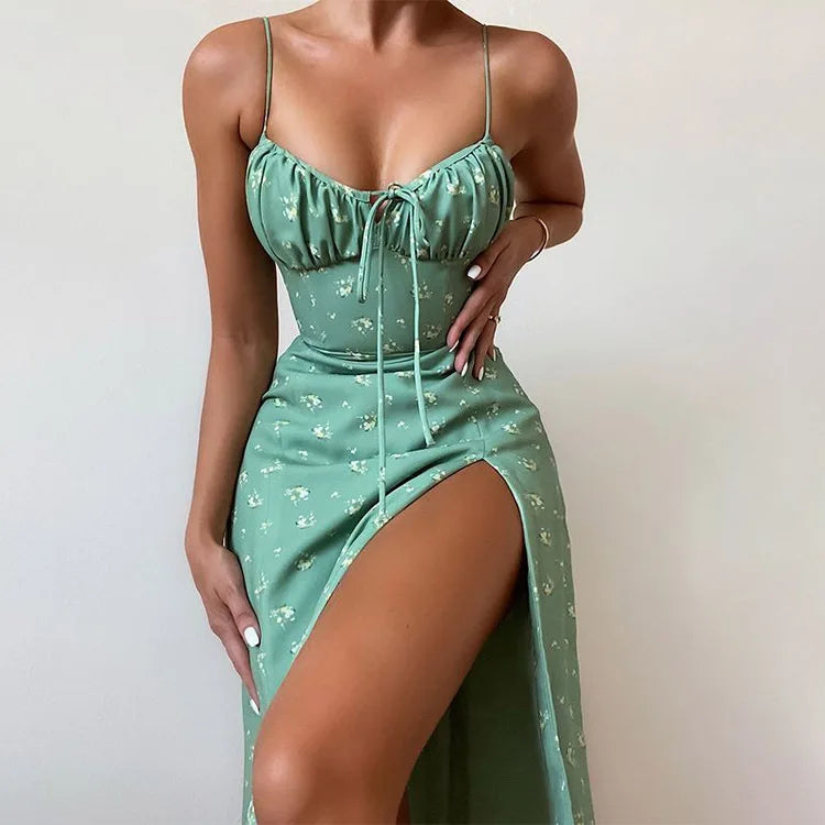 Floral Print Spaghetti Strap Dress for Women Beach Party Style