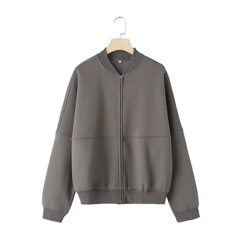 Fall Retro Zip Bomber Jacket Two Piece Set for Women