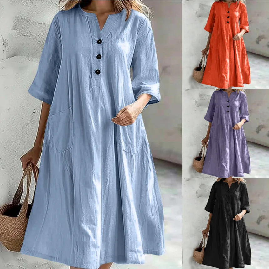 Elegant Casual Short Sleeve Solid Midi Dress for Women