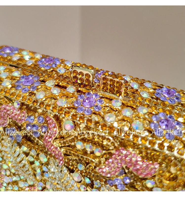 Metallic Leaf Diamond Evening Bag With Rhinestone Accents for Women