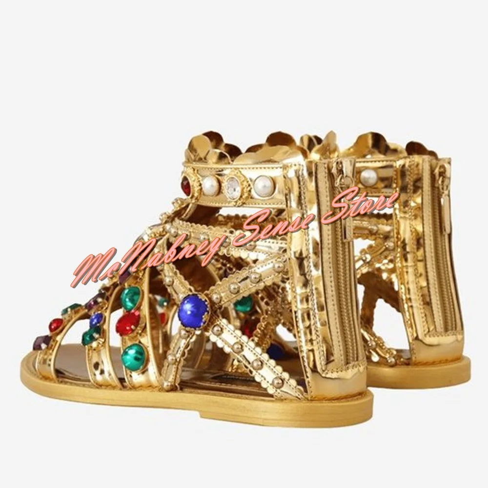 Fashionable Gold Rhinestone Open Toe Sandals For Women
