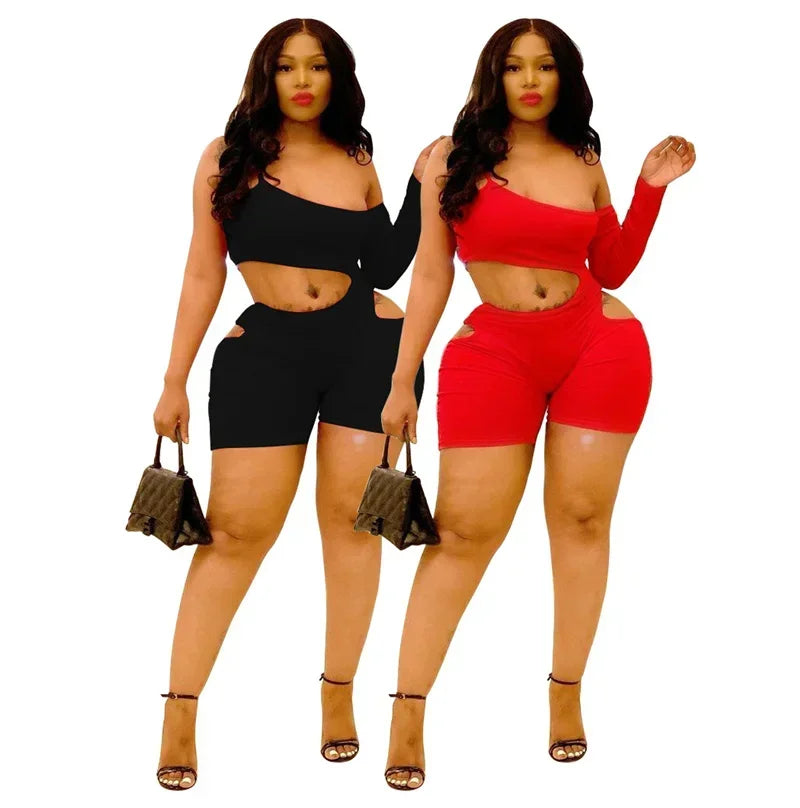 Sexy Bodycon One Sleeve Hollow Out Playsuit for Women