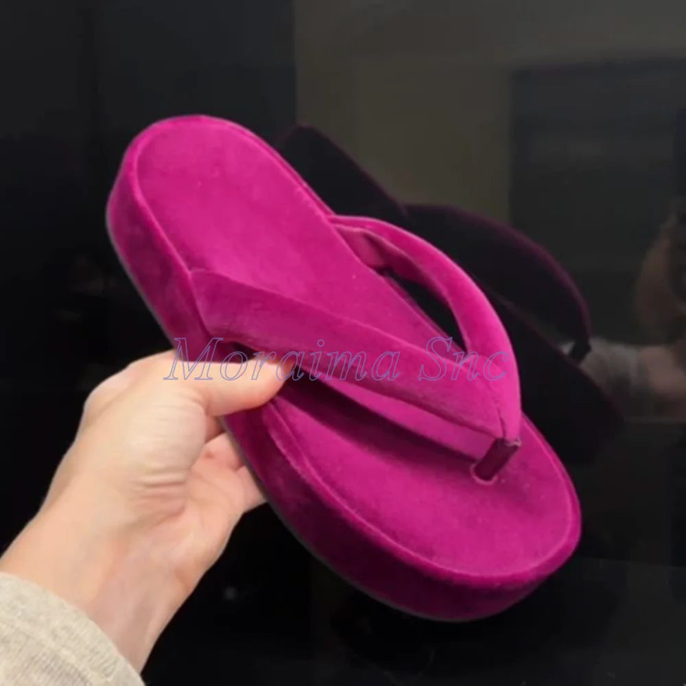 Soft Thick Plush Velvet Platform Flip Flops for Women