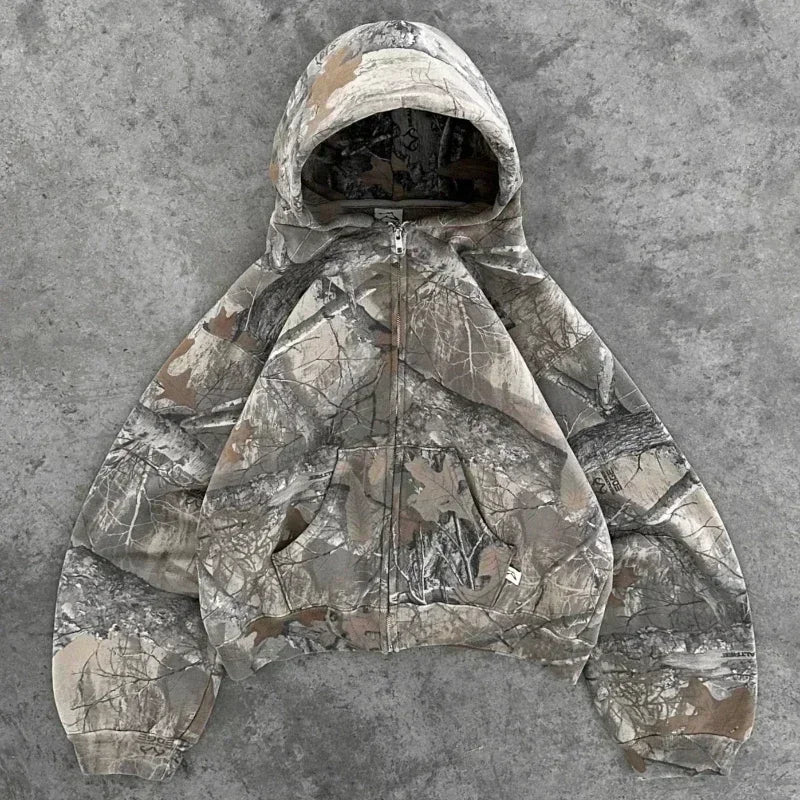 Leaf Camouflage Print Hoodie Set