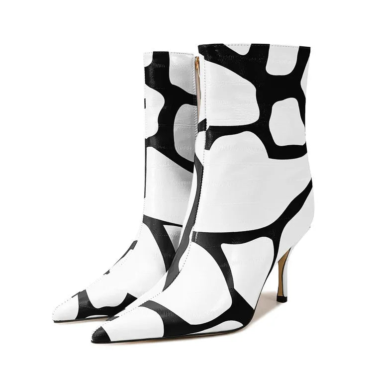 Fashion Trendy Pointed Toe High Heel Ankle Boots With Side Zipper for Women