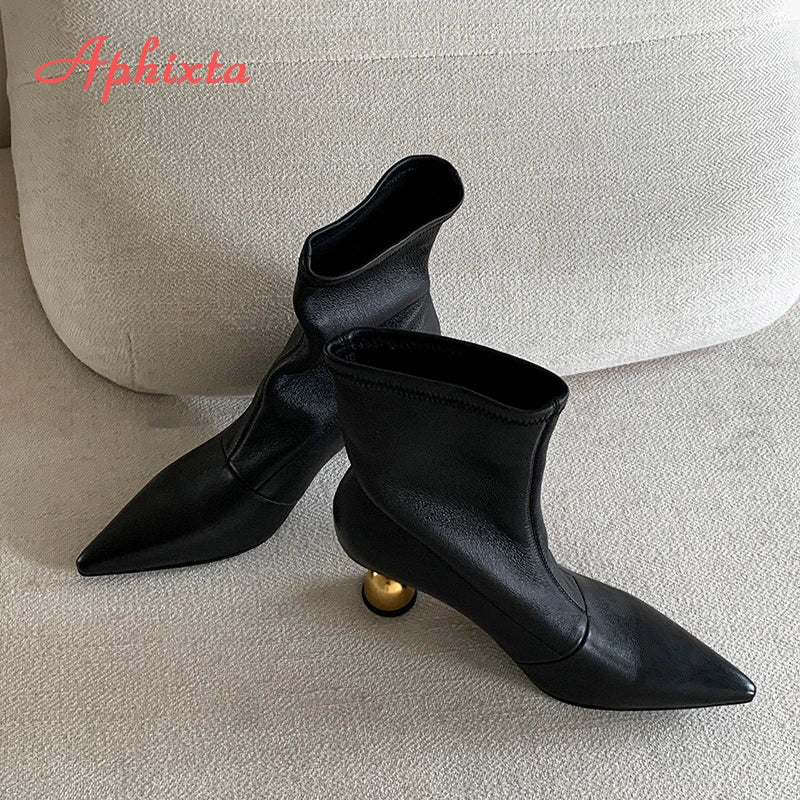 Pointed Toe Pleated Soft Leather Ankle Boots For Women