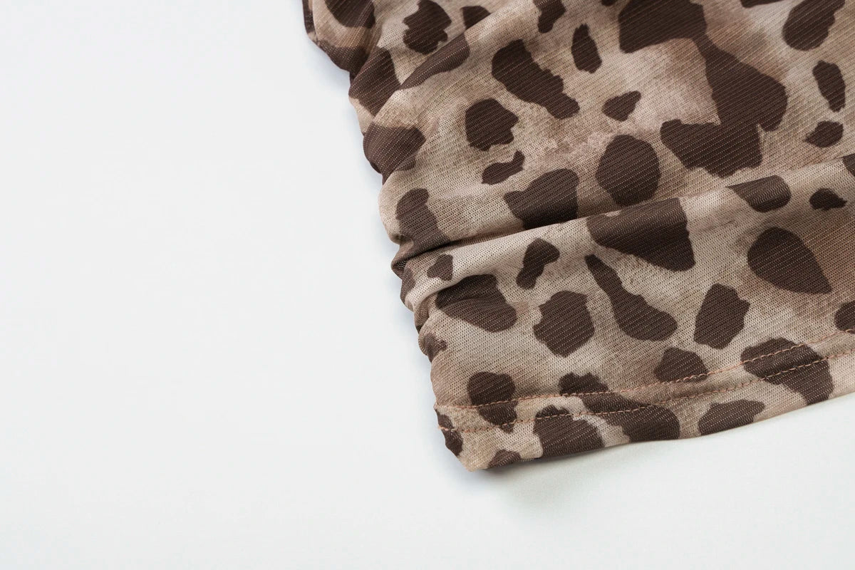Leopard Print One Shoulder Slim Crop Tank Top for Women
