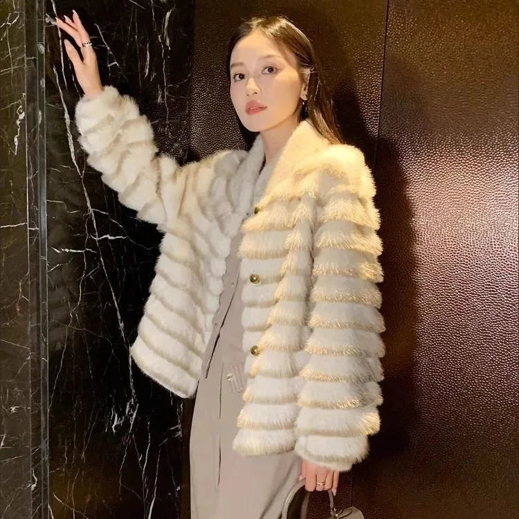 Faux Fur Coat for Women,Single Breasted Jacket,Thicken Warm,High Quality,Preppy Style, Female Clothes,New,Winter,2025